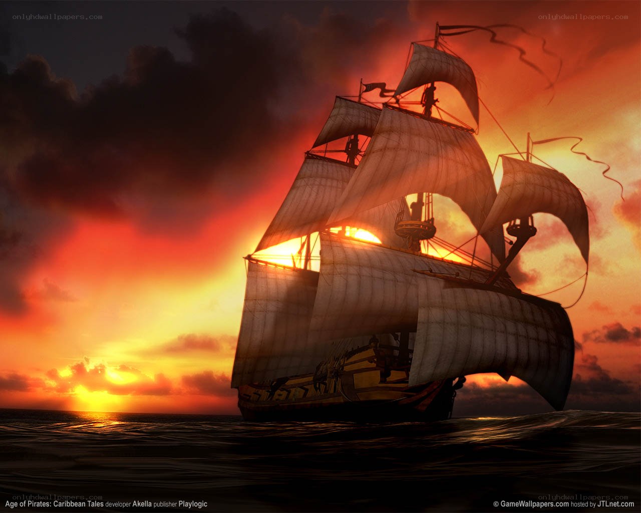 Pirate ship at sunset