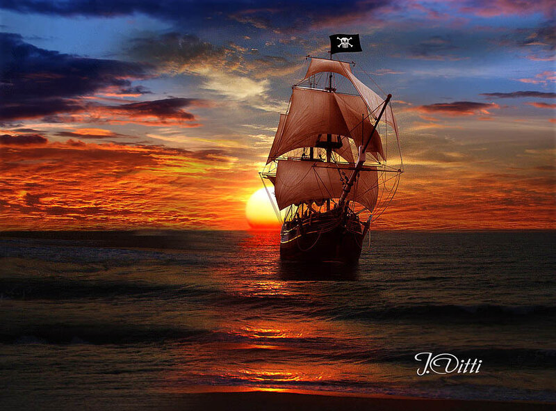 Pirate Ship at Sunset — Orange