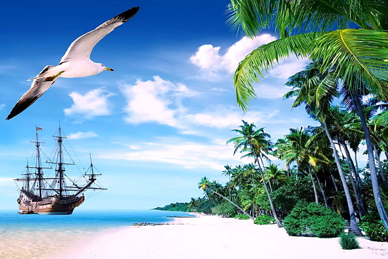Pirate Ship at Tropical Beach