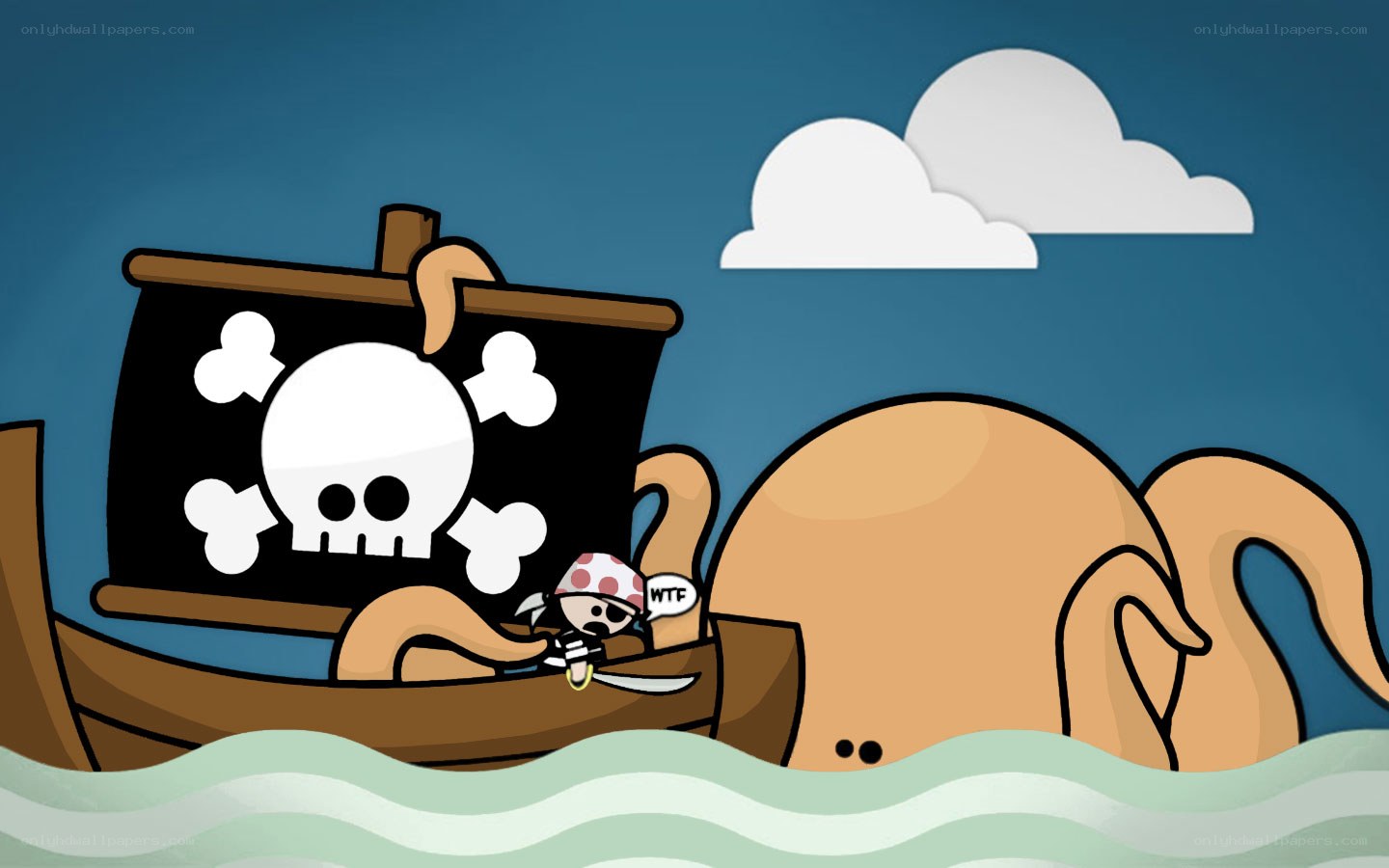 Pirate ship attacked by octopus
