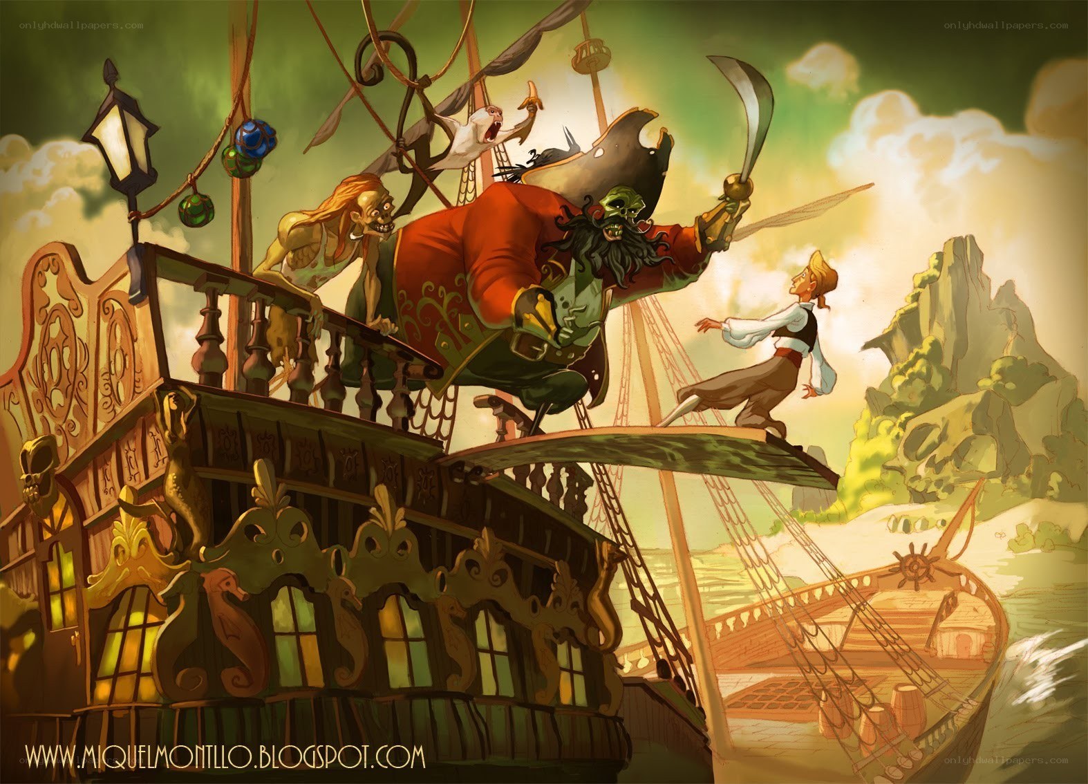 Pirate ship battle scene