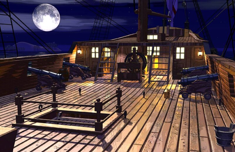 Pirate ship deck at night