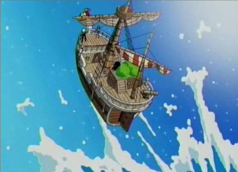 pirate ship flying through sky