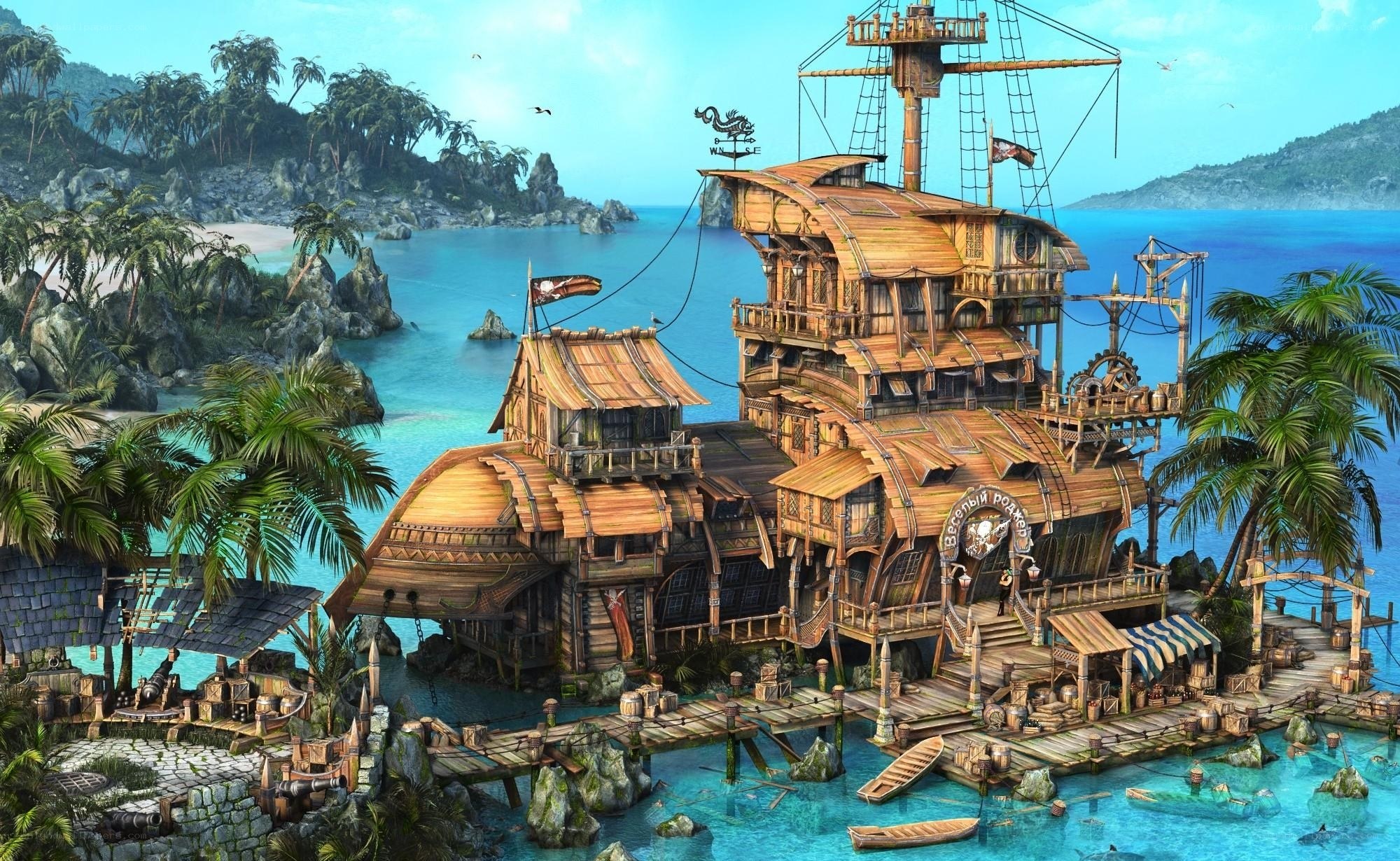 Pirate ship fortress island
