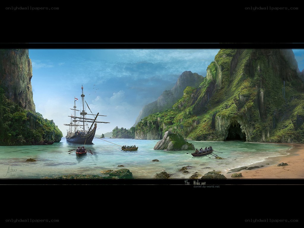Pirate ship in a hidden cove