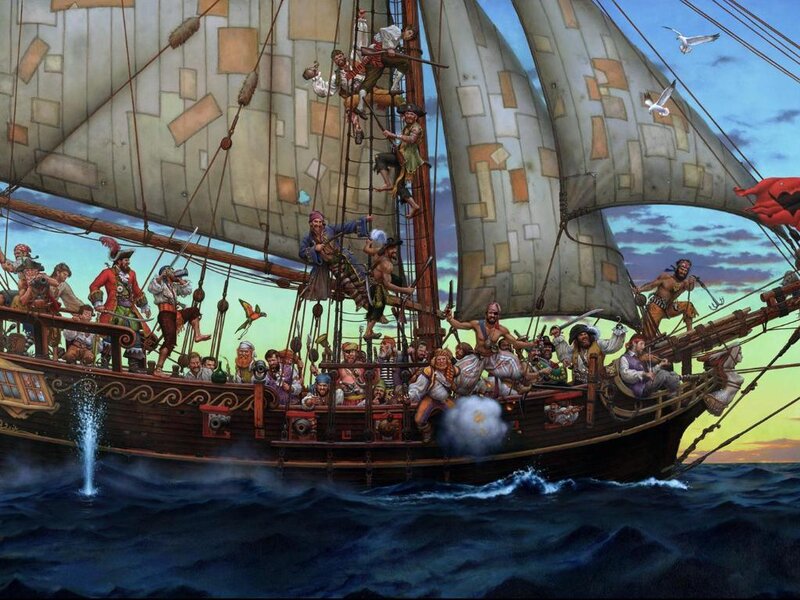 Pirate Ship in Battle — Blue