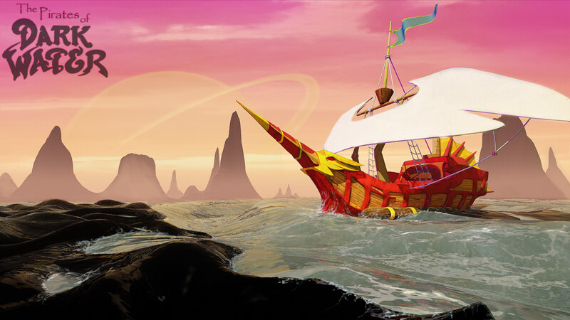 Pirate ship in dark waters