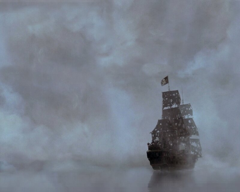 Pirate ship in fog