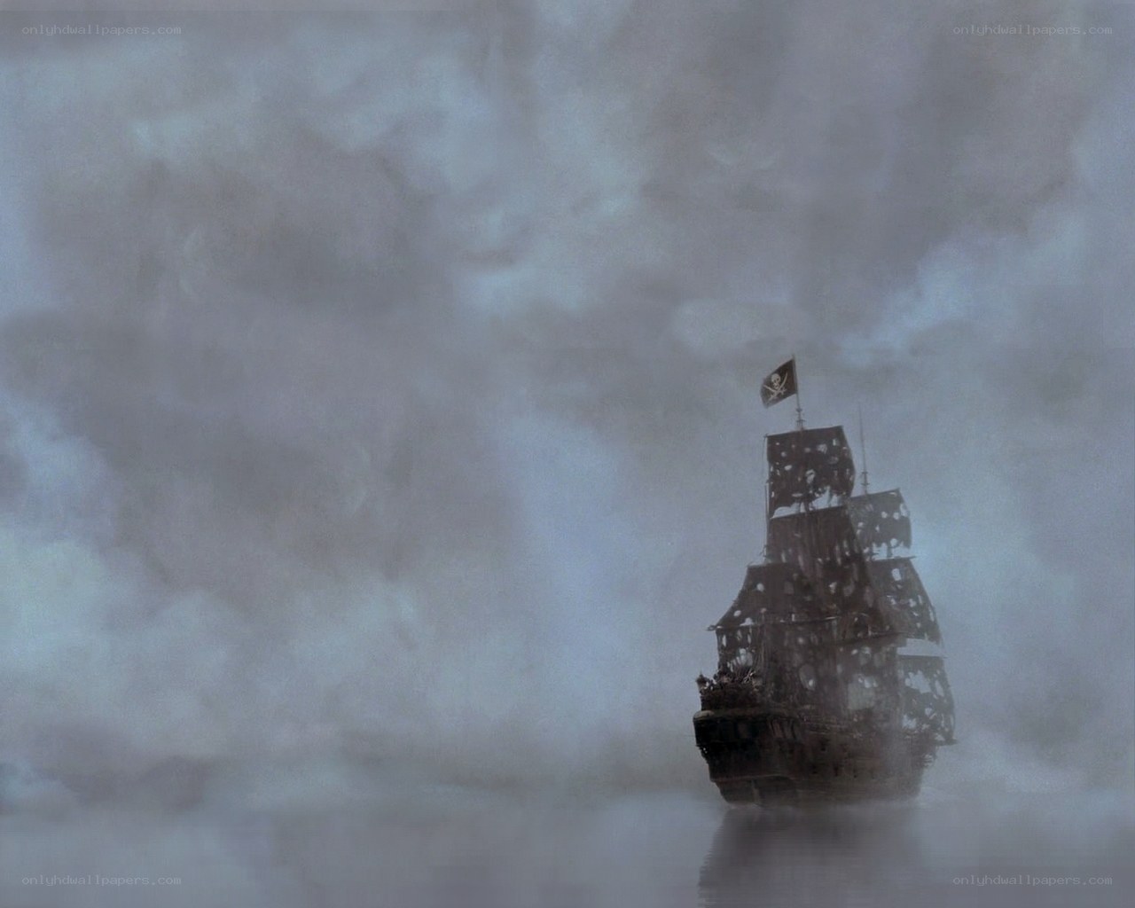 Pirate ship in fog