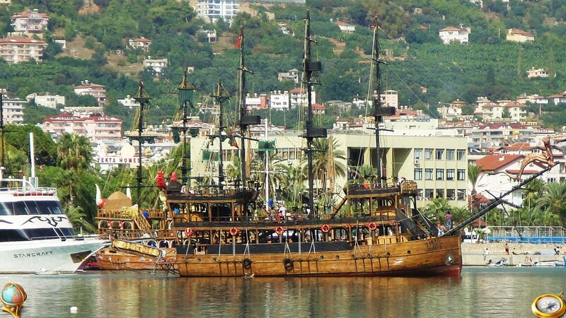 Pirate Ship in Harbor — Brown