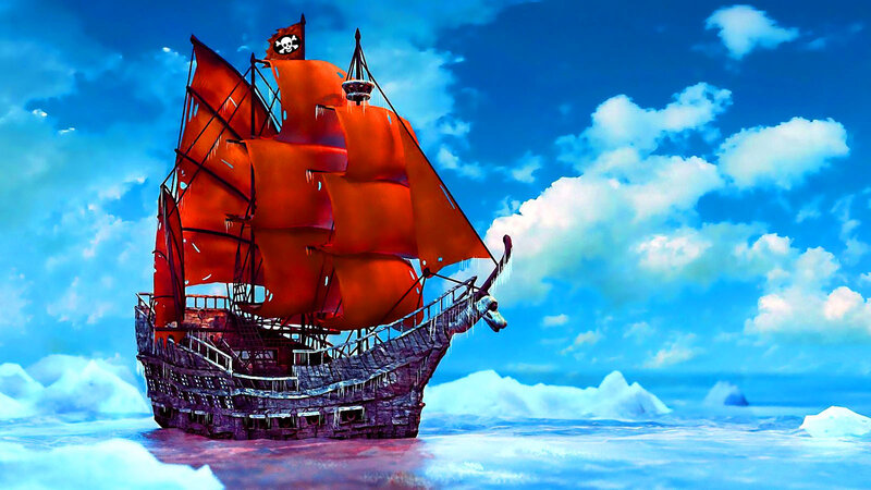 Pirate Ship in Ice — Blue, Dramatic, Digital Art