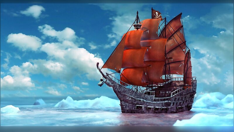 Pirate Ship in Ice — Blue, Dramatic, Winter
