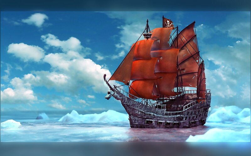 Pirate ship in icy waters