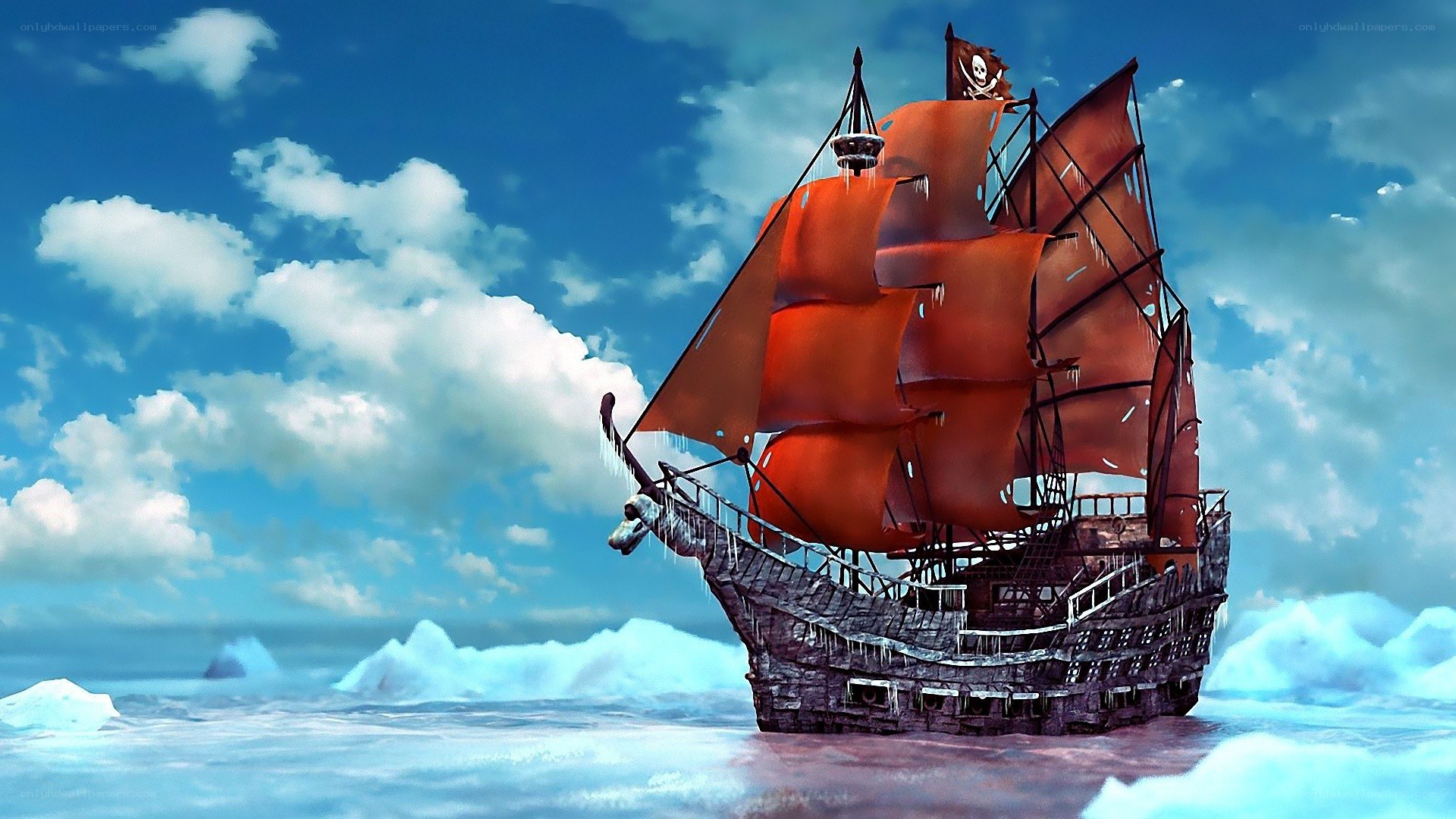 pirate ship in icy waters