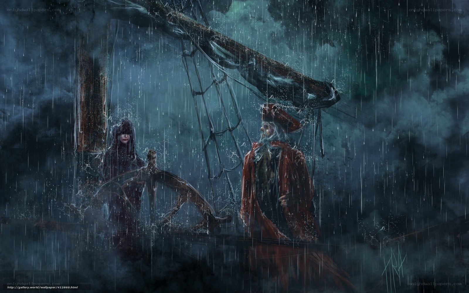 Pirate ship in storm