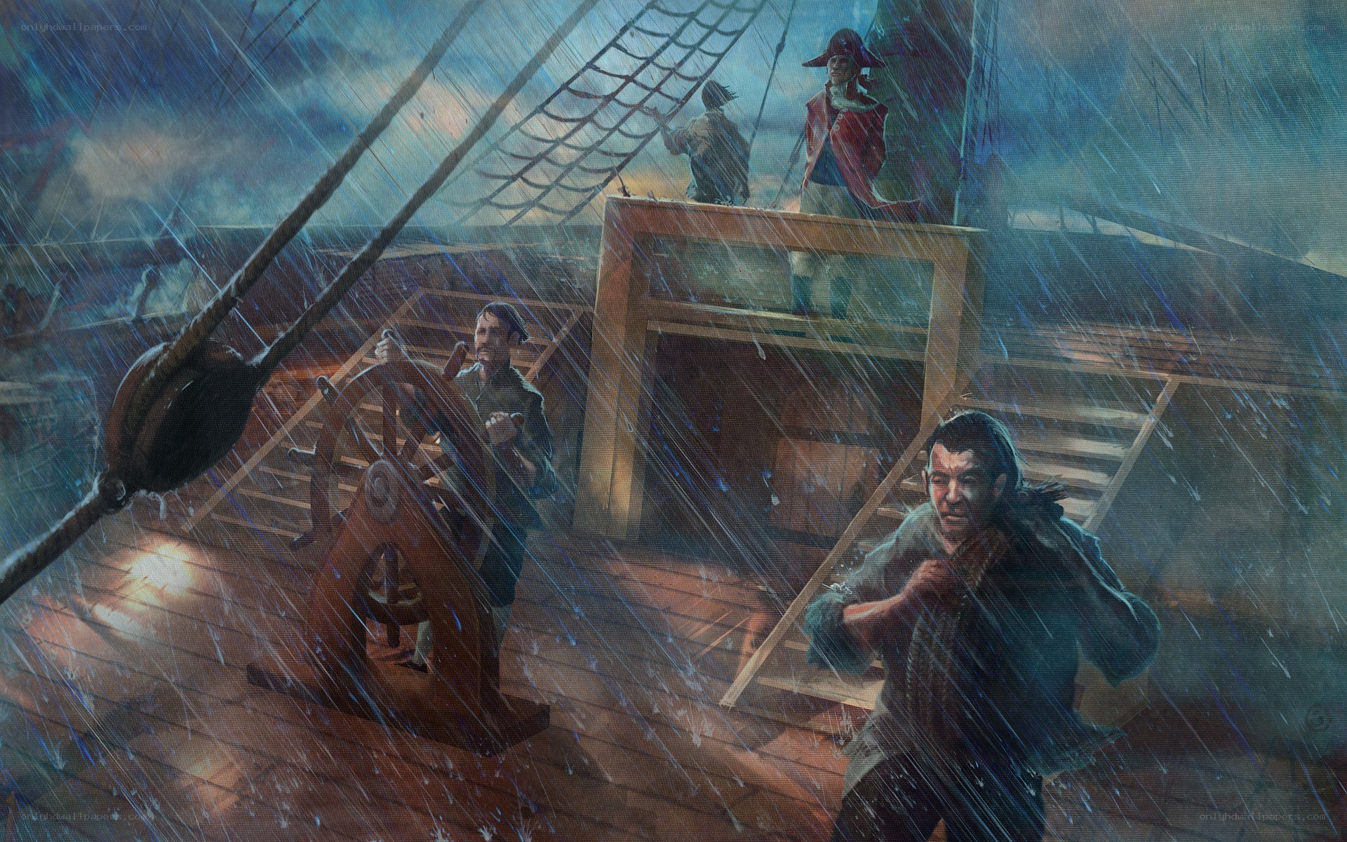 Pirate ship in storm
