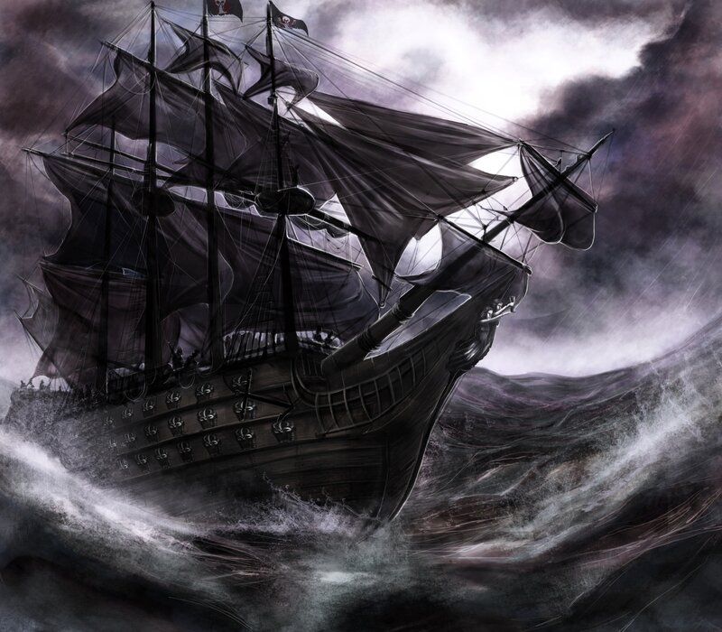Pirate Ship in Storm — Black