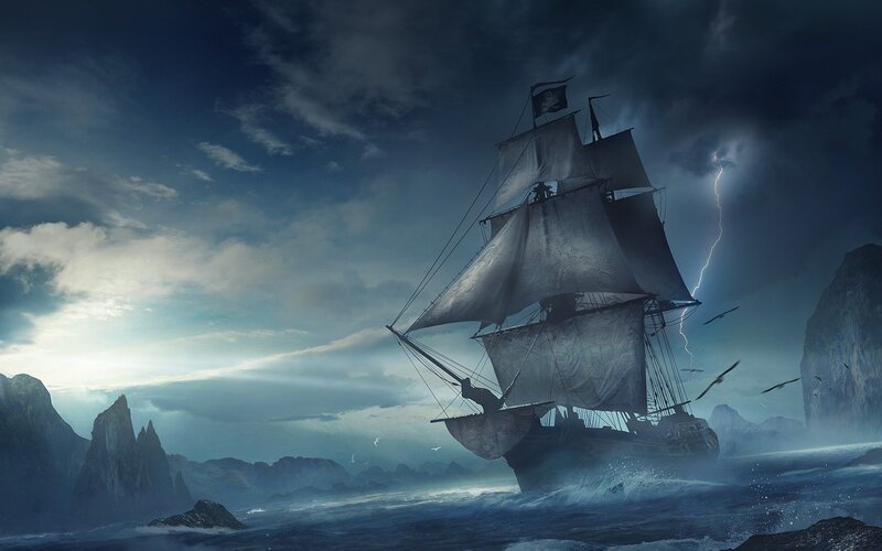 Pirate Ship in Storm — Blue