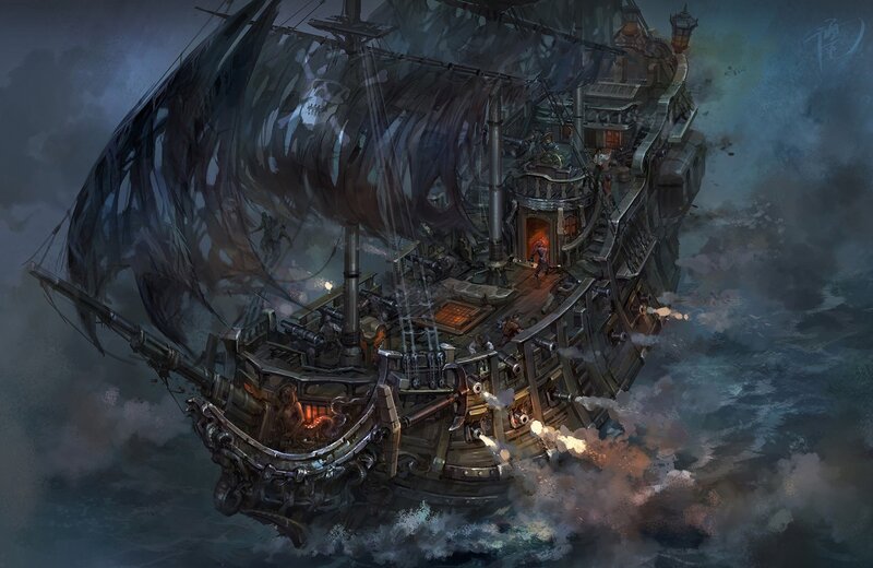 pirate ship in stormy sea