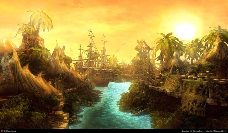 Pirate Ship in Tropical Village