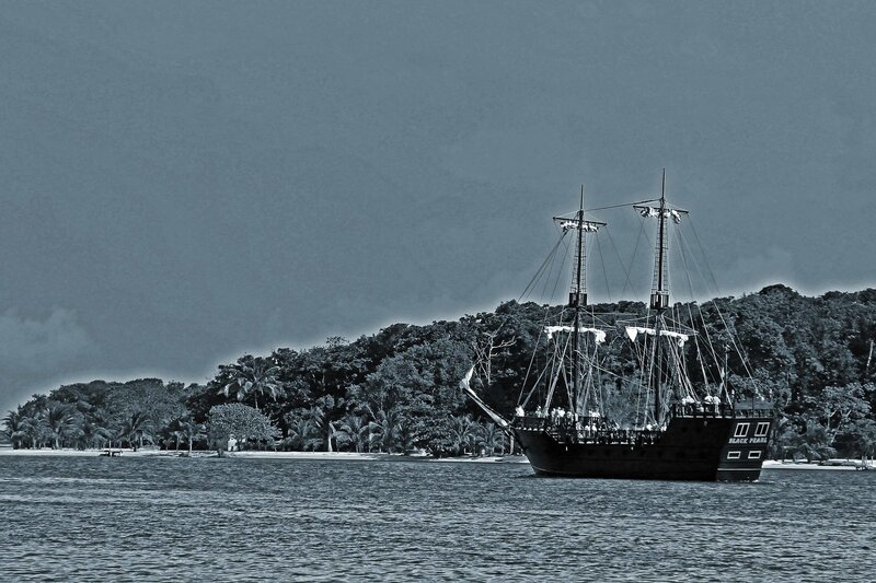 Pirate Ship Near Island — Blue