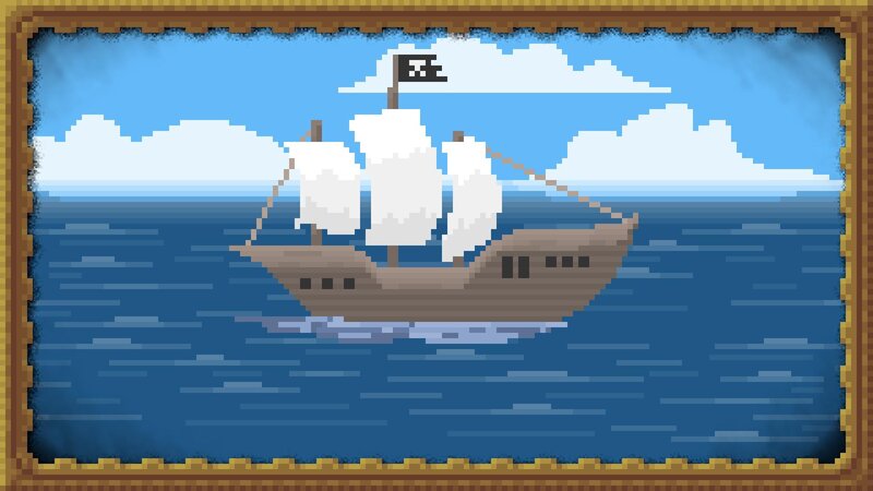 Pirate Ship on Ocean — Blue, Serene