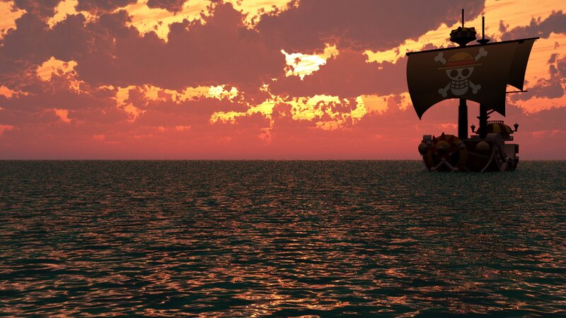 Pirate Ship on Ocean — Orange