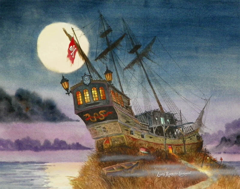 Pirate Ship on Shore — Blue