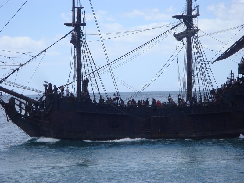 Pirate Ship on Water — Blue, Dramatic