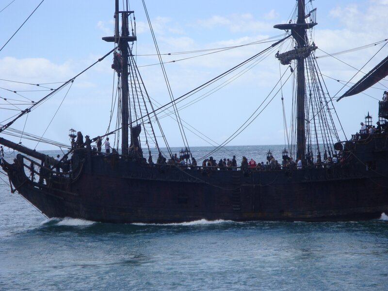 Pirate Ship on Water — Blue