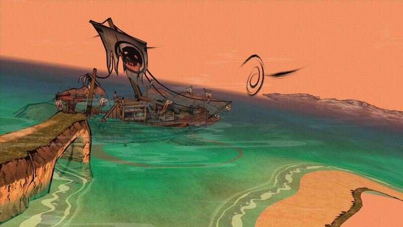 Pirate Ship on Water — Orange