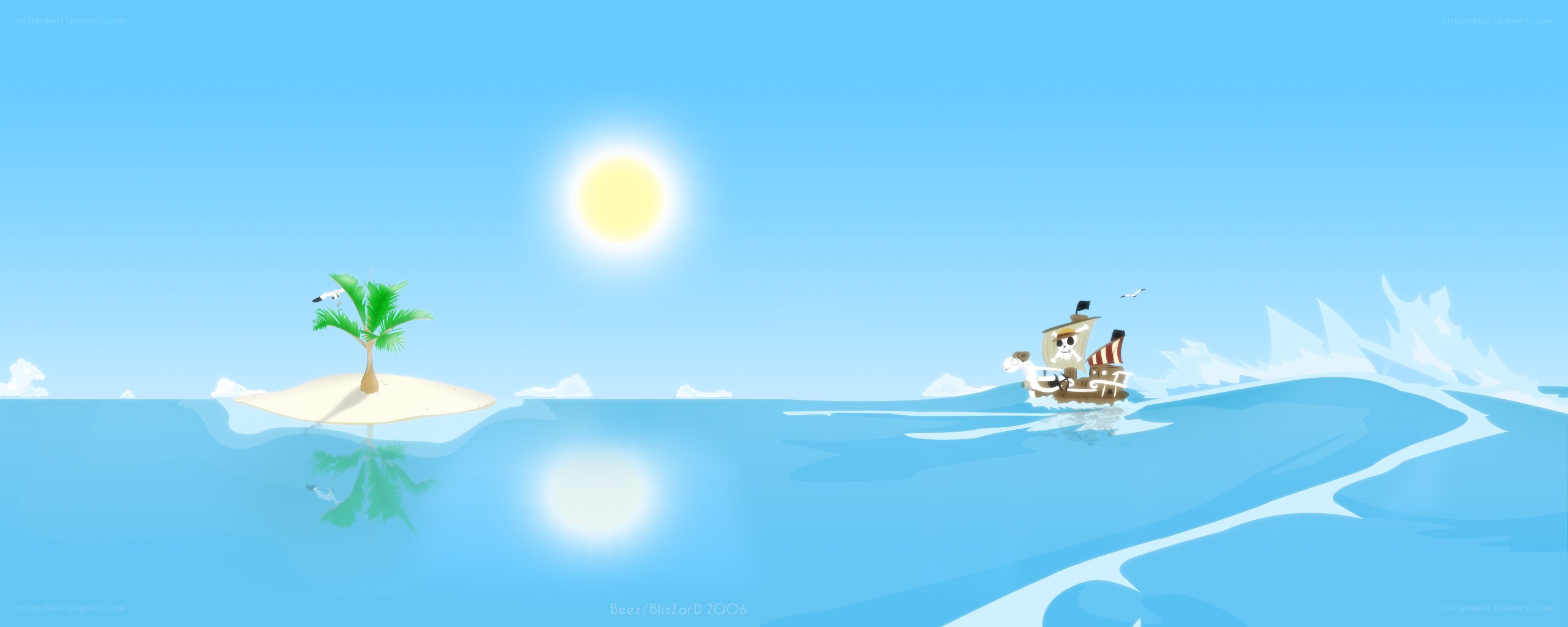 Pirate ship sailing to island