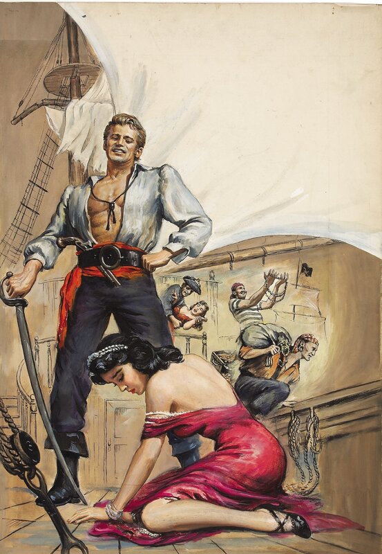 Pirate ship scene with woman