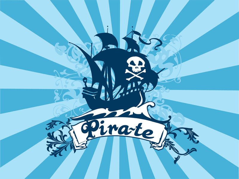 Pirate Ship Silhouette — Blue