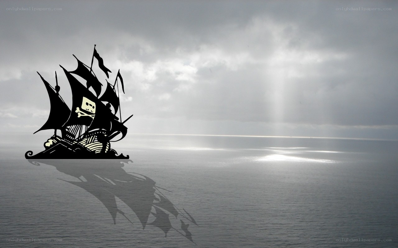 Pirate ship silhouette on sea