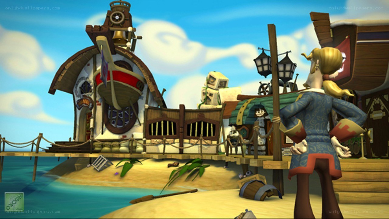 pirate ship village scene