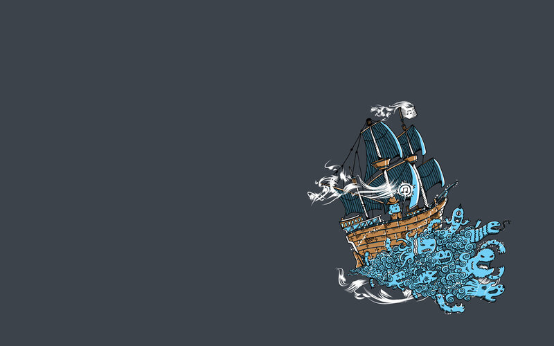 pirate ship with sea monsters