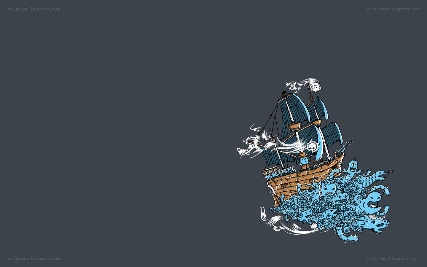 pirate ship with sea monsters