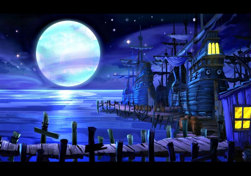 Pirate Ships at Night — Blue, Serene