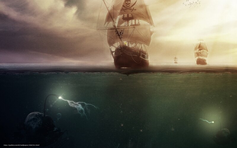 Pirate ships at sea