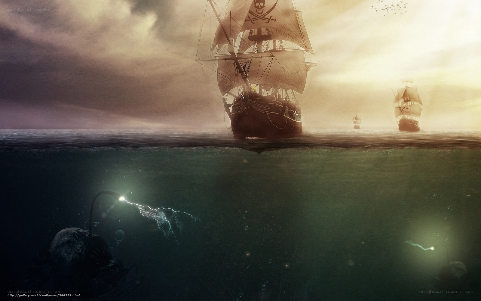 Pirate ships at sea