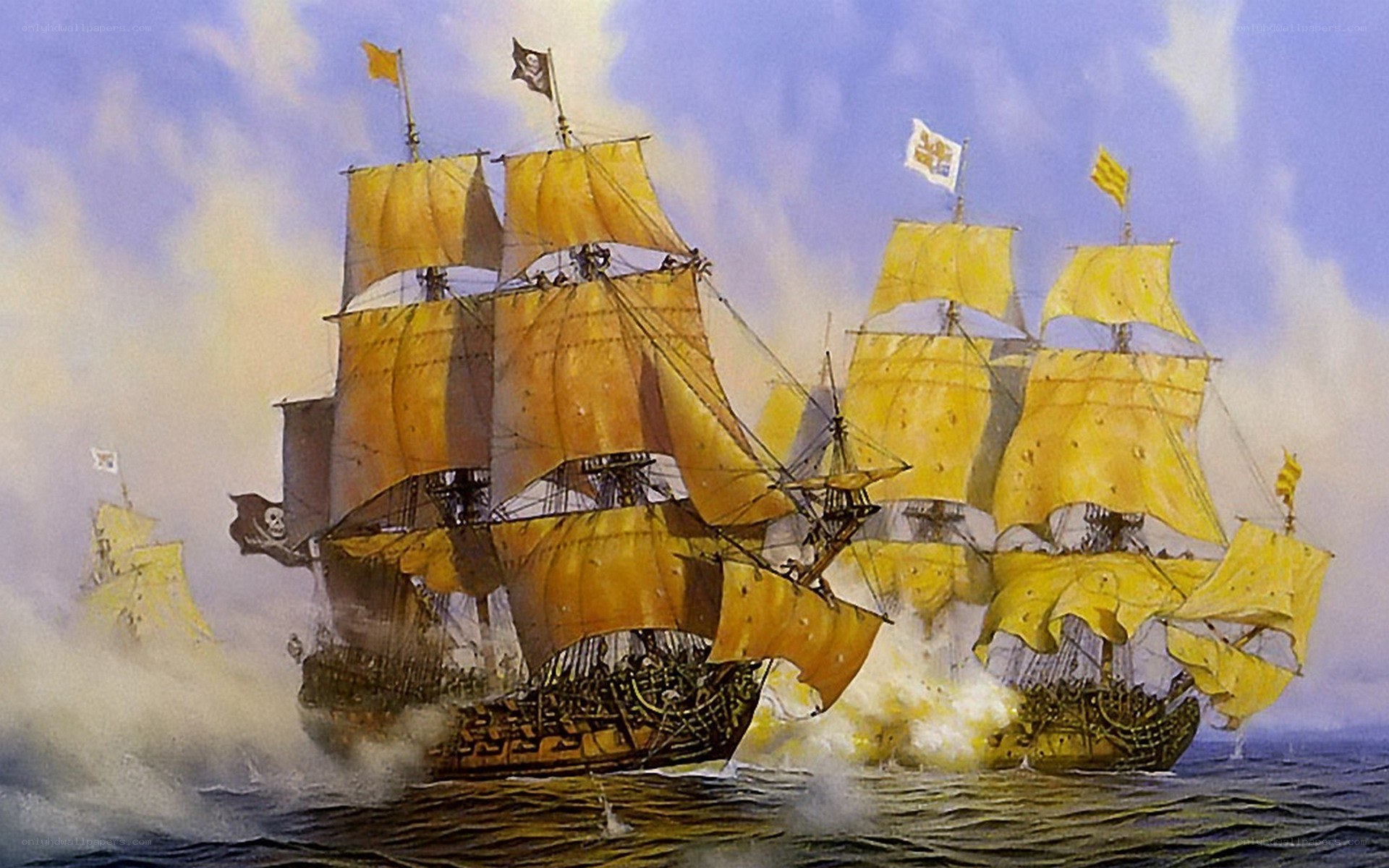 Pirate ships in battle