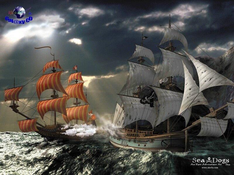 Pirate Ships in Battle — Gray