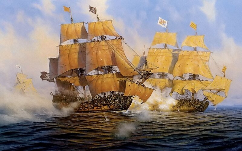 Pirate Ships in Battle — Yellow