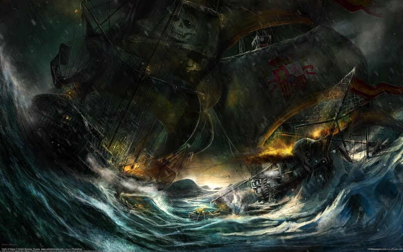 Pirate Ships in Storm