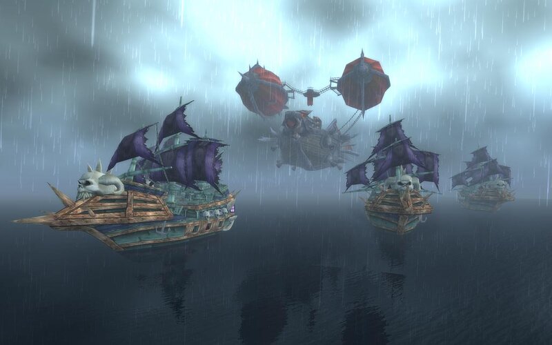 pirate ships in stormy sea