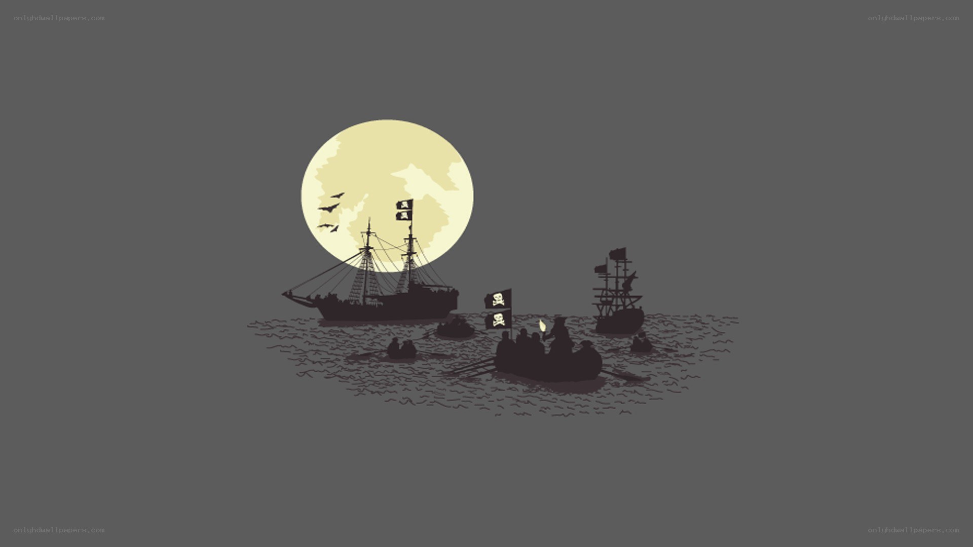 Pirate ships under full moon