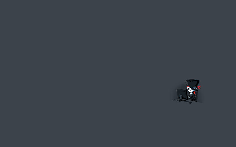 pirate skeleton at computer