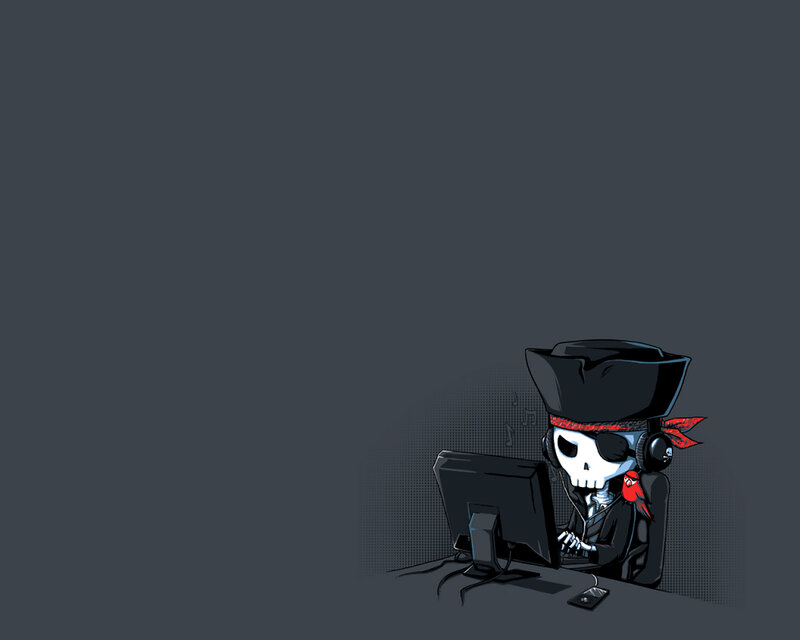 pirate skeleton at computer