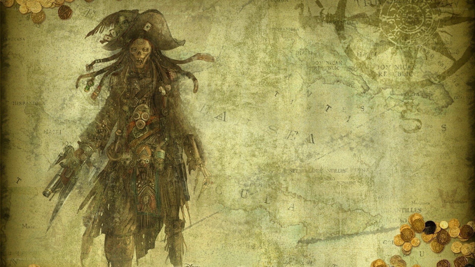 pirate skeleton on old map